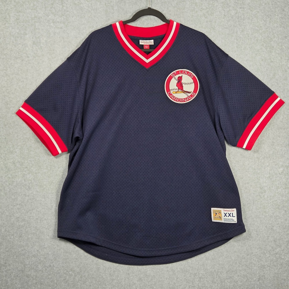 Mitchell & Ness Men XXL St. Louis Cardinals Jersey Navy Blue V Neck Mesh